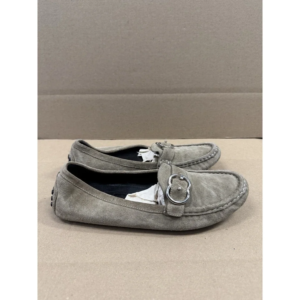 Gucci Sachalian Driving Loafers Sport Khaki Shoes size 38.5‎ Suede Leather